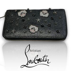 Christian Louboutin Black Leather Star Studs & Embroidered Panettone Long Wallet